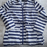 ASOS Petite Navy and White Horrizontal Striped Hooded Longer Windbreaker Size 8P