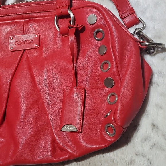 Calvin Klein Red Leather Studded Shoulder Hand Bag