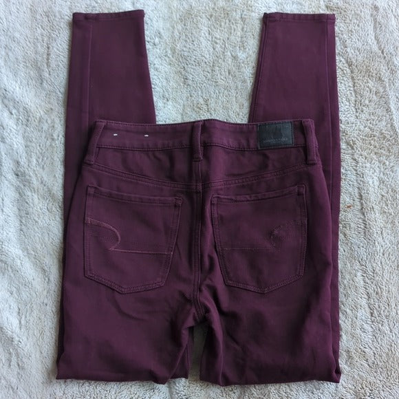 American Eagle Maroon Red Soft Super Stretch Hi Rise Jegging Jeans Size 2