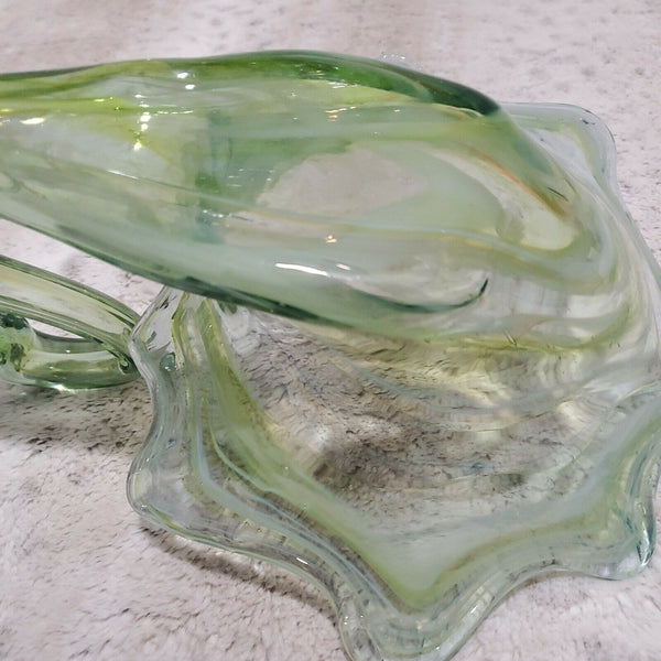 1960's Arklahoma Sooner Art Glass Hand Blown Swan Mint Chocolate Swirl