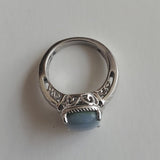 STS Karis Blue Mexican Angelite Solitare Platinum Bond Ring w Filigree Size 7