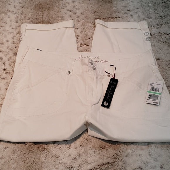 NWT Gloria Vanderbilt White Cuffed Utility Capri Size 8