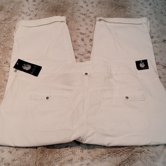 NWT Gloria Vanderbilt White Cuffed Utility Capri Size 8