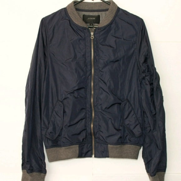 J.Crew Navy and Grey Bonded Nylon Bomber Jacket Size S