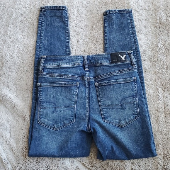 American Eagle Mid Rise Super Stretch Blue Jean Jegging Size 2