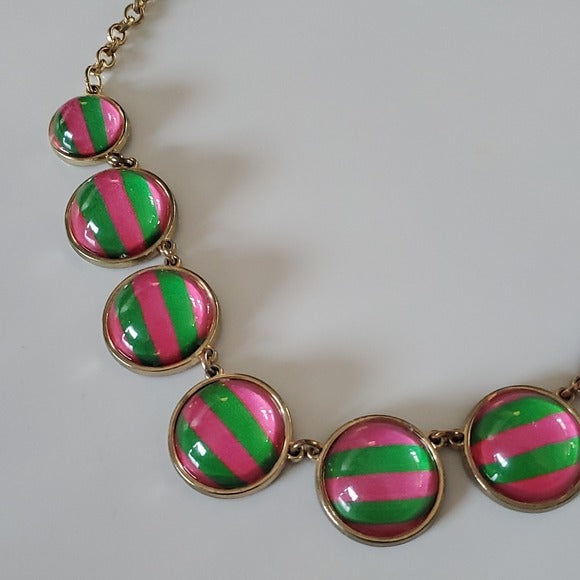 Candies Green and Pink Embellished Gold Tone Fashion Necklace