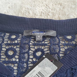 Miss Me Dark Navy Crochet Full Zip Front Lined Bomber Jacket Size M NWT