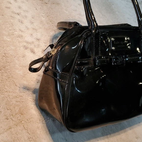 Kate Spade Black Patent Leather Hand Bag With Bow