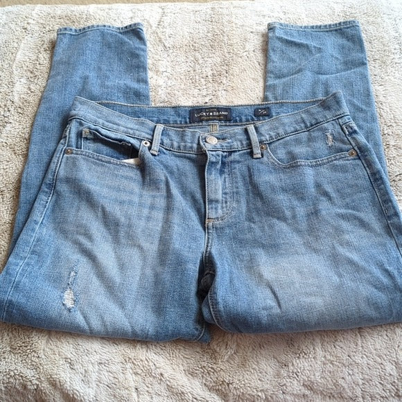 Lucky Brand Mid Rise Distressed Brooke Boyfriend Crop Blue Jeans Size 6