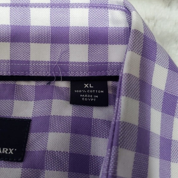 NWT Hart Schaffer Marx Purple White Checkered Short Sleeve Button Up Size XL