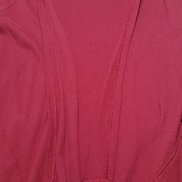 Chicos Dark Red Open Front Hooded Grannie Stayle Relaxed Cardigan Size MP