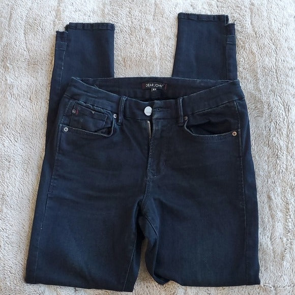 Dear John Very Dark Oiled Accent Motorcycle Style Ankle Skinny Blue Jean Size 27