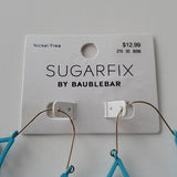 NWT Sugar Fix Large Blue Fanned Embellished Hoop Earrings Nickel Free