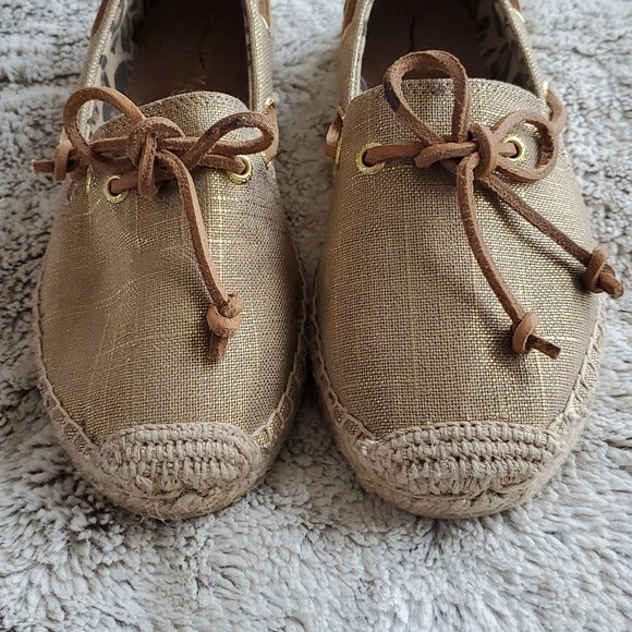 Sperry Topsider Gold Highlighted and Canvas Lowtop Tied Shoes Sneakers Size 6