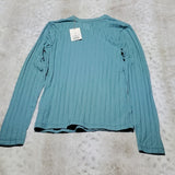 NWT A New Day Teal Ribbed Solid Long Sleeve Crew Neck Slim Fit Top Size XS