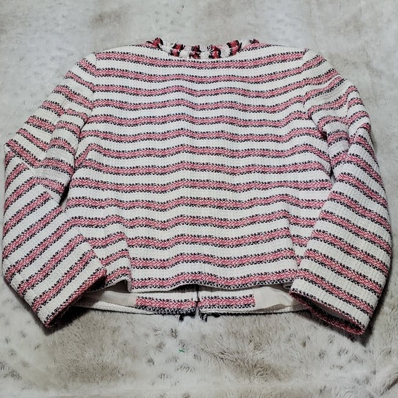 Talbots Petites Collarless Red White Striped Knit Blazer Size 6P