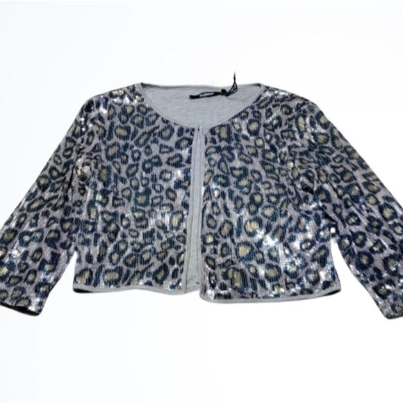 NWT BlendShe Sequined Leopard Print Clasped Front Cardigan Size M