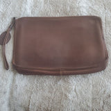 Vintage Frye Carriage Bag Large Leather Clutch Brown w Leather Pull Strap Rare