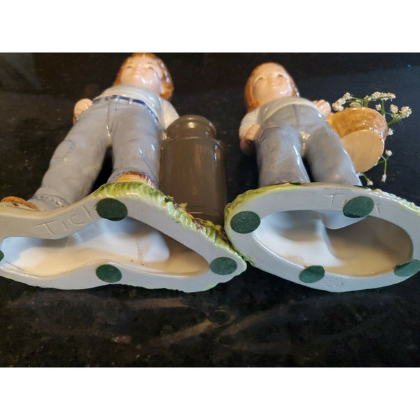 Matching Pair Boy Girl In Jeans Porcelain Figures Hand Painted