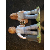 Matching Pair Boy Girl In Jeans Porcelain Figures Hand Painted