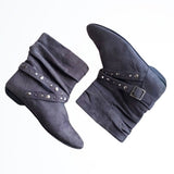 Chinese Laundry Dark Grey Flat Ankle Booties Strap and Rivet Detailing Size 7.5