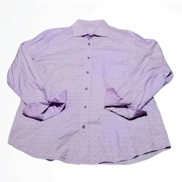 Bugatchi Purple White Geometric Shaped Fit Shirt Size XL Chest 48 Inches