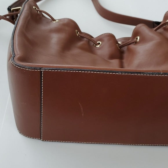 Talbots Brown Leather Simple Shoulder Bag With Top Cincher