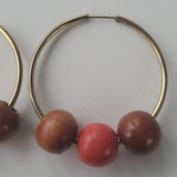 Vintage Boutique Gold Tone Light Weight Hoop Earrings With Wooden Beads