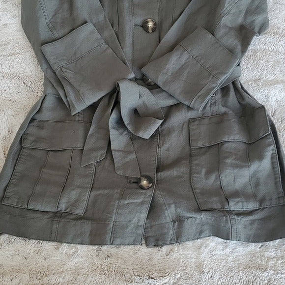 J.Jill Green Caraway Linnen Blend Button Belted Front Utility Jacket Size S NWT