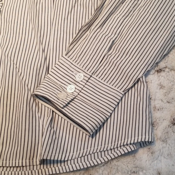 Talbots Petites Navy and White Striped Button Down Size LP