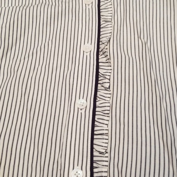 Talbots Petites Navy and White Striped Button Down Size LP