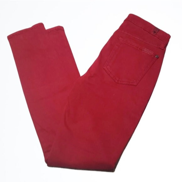 7 For All Mankind Felt Like Deep Red Mid Rise Skinny Jeans Size 25