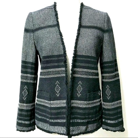 Ann Taylor LOFT Navy and Grey No Lapel Aztec Print Blazer Size XS