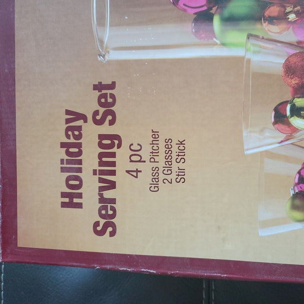 New Ulta Beauty Holiday Serving Set 4PC Glass Pitcher, 2 Glasses, Stir Stick