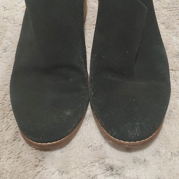 Toms Black Leather Slip On Heeled Mule Clogs Size 9