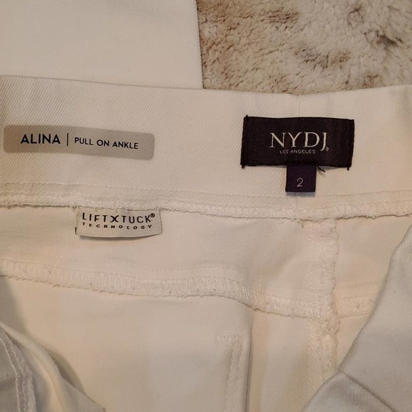 NYDJ Mid Rise White Stretch Alina Pullon Ankle Jeans Size 2