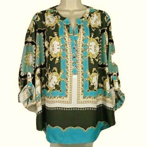 NWT Zac & Rachel Paisley V Neck Ornate Printed Blouse