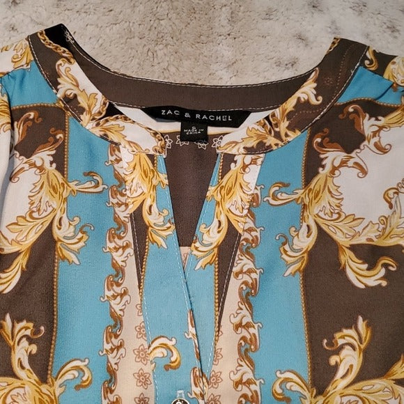 NWT Zac & Rachel Paisley V Neck Ornate Printed Blouse