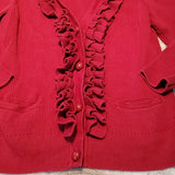 Talbots Petites Red VNeck Ruffle Front Cardigan Size MP