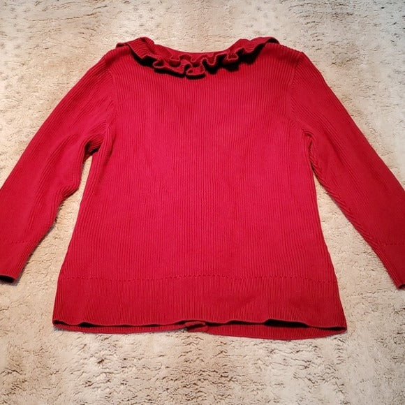 Talbots Petites Red VNeck Ruffle Front Cardigan Size MP