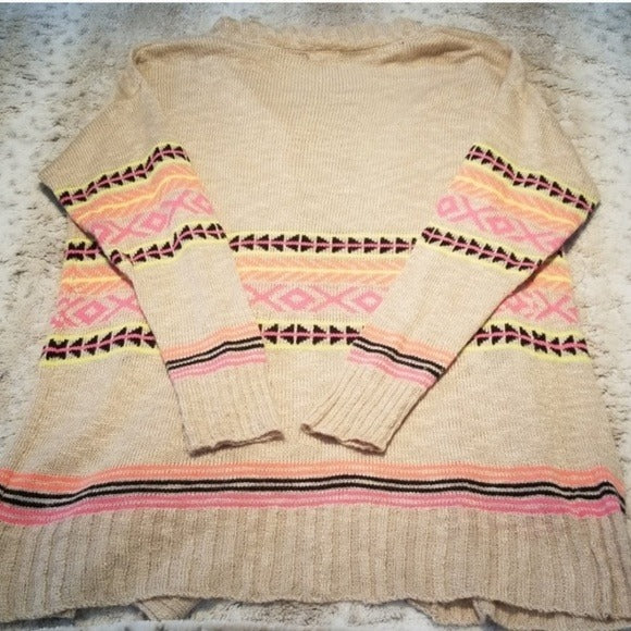 Eyeshadow Open Front Tan and Neon Cardigan Size M