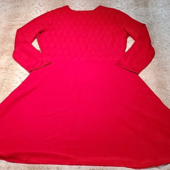 NWT Jessica Howard Red Textured Long Sleeve Dress Size L