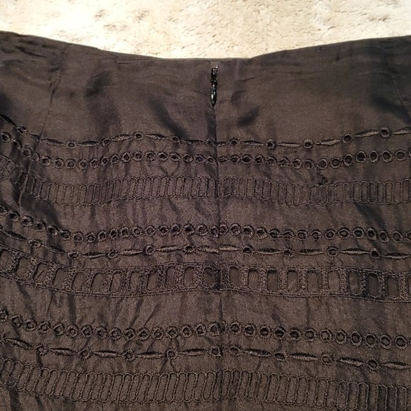 Prague 100% Silk Lined Eyelet Longer Pencil Skirt Size 14