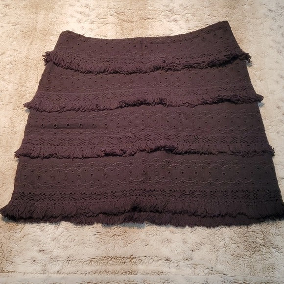 HD In Paris Black Tiered Fringe Shorter Skirt Size 6