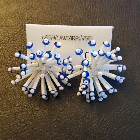 Boutique Blue and White Starburst Fashion Earrings