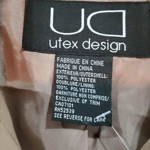 NWT Utex Design Vintage Beige Long Raincoat w Liner Size L