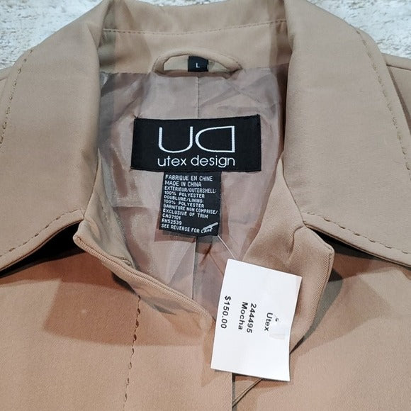 NWT Utex Design Vintage Beige Long Raincoat w Liner Size L