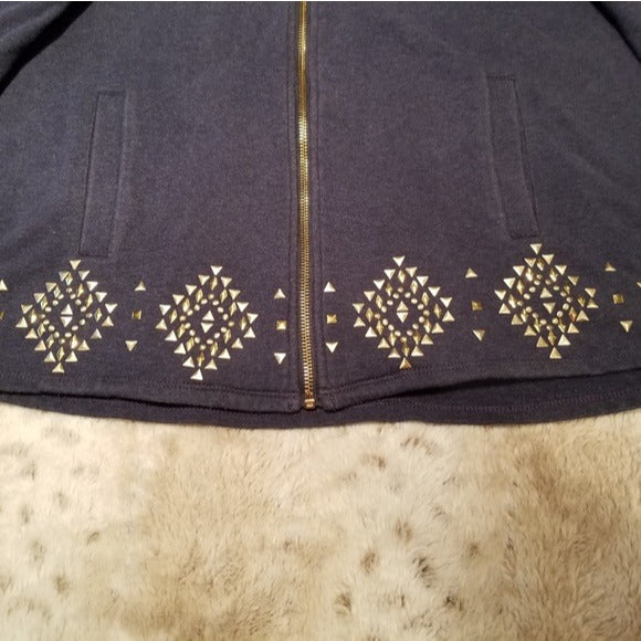 Ruby Rd. Dark Blue Zipup Embellished Sweatshirt Size L