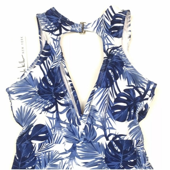 NWT Nicole Miller Blue Leaf Mesh Insert One Piece Swim