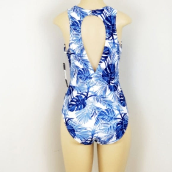 NWT Nicole Miller Blue Leaf Mesh Insert One Piece Swim